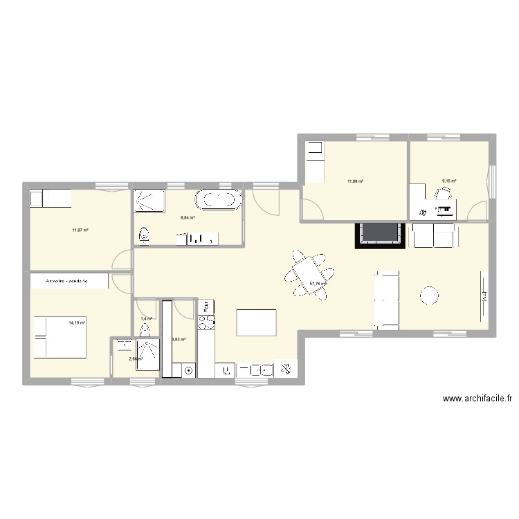 Rochebrune. Plan de 9 pièces et 122 m2