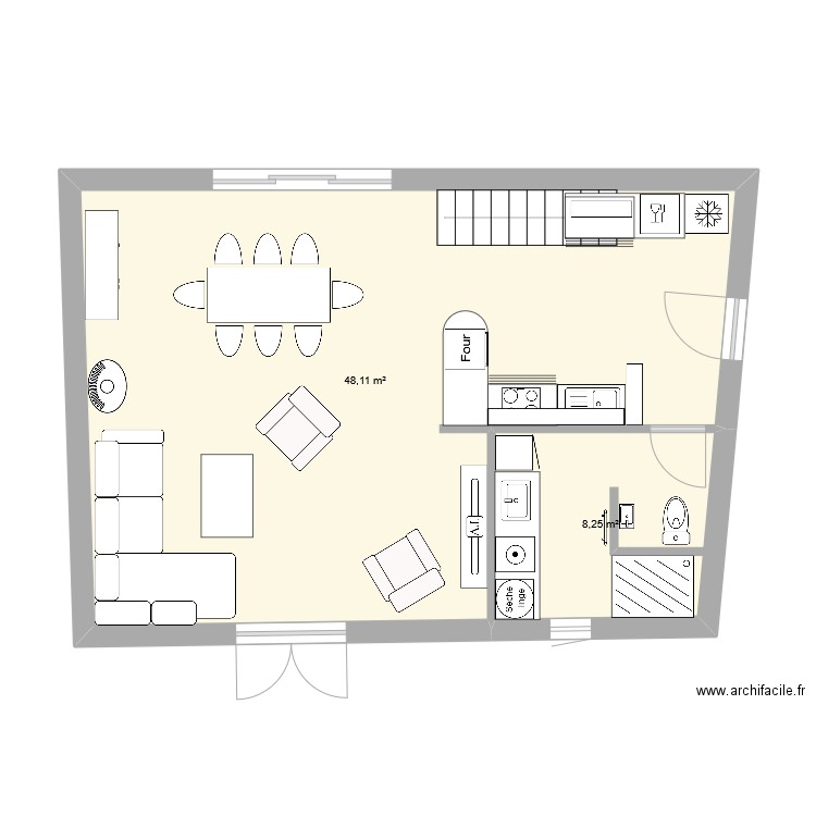 GrangeV3. Plan de 2 pièces et 56 m2
