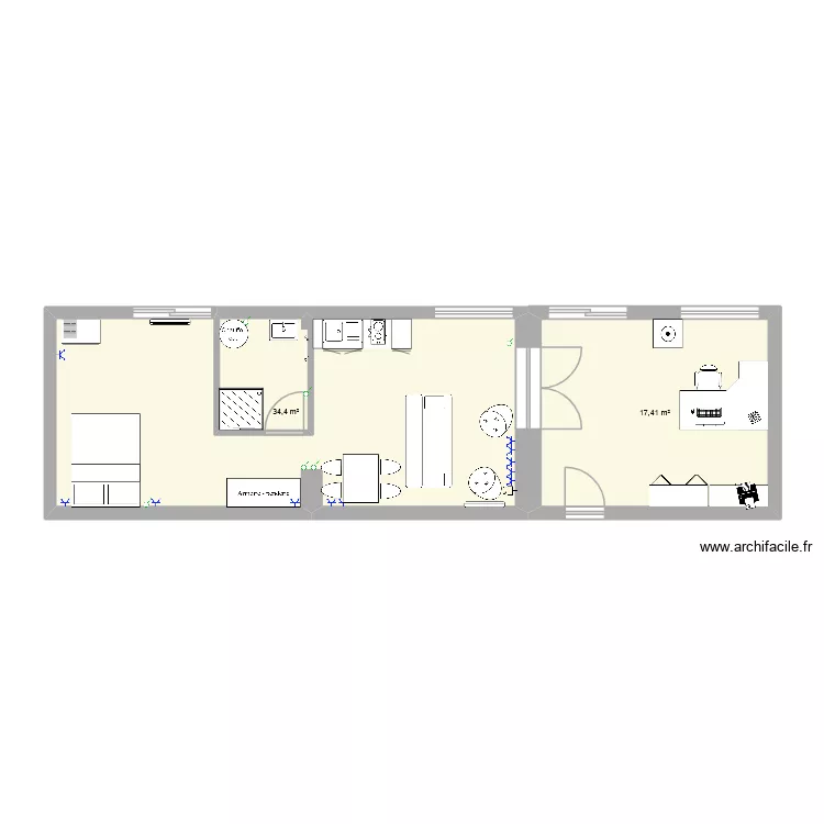 Appart C3. Plan de 2 pièces et 52 m²