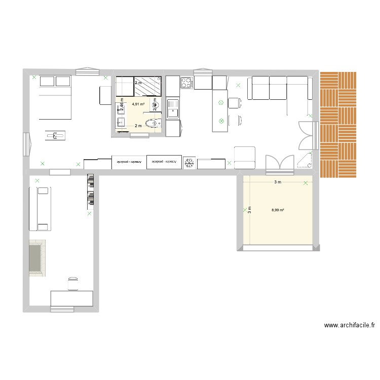MEYRARGUES projet cuisine gite3. Plan de 2 pièces et 14 m2