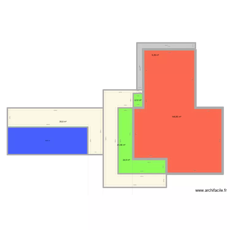 terrasse. Plan de 7  et 307 m²