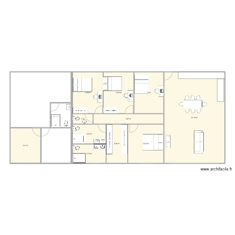 CC et Genna. Plan de 11 pièces et 144 m2
