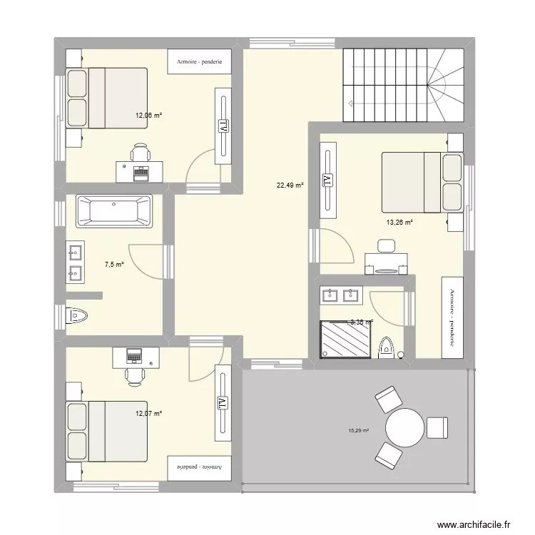 1er etage. Plan de 6 Pièces et 71 m²