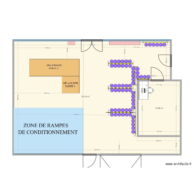 Poste New Melangeur. Plan de 2 pièces et 104 m2