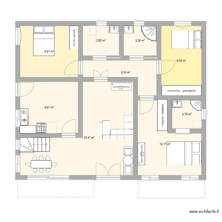 Rez-de-C. Plan de 9 pièces et 80 m2