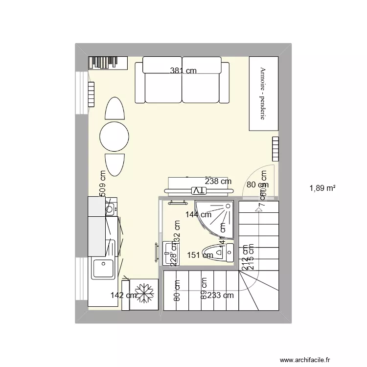 73 Strasbourg, 93 Montreuil, 1 er &eacute;tage, projet. Plan de 
