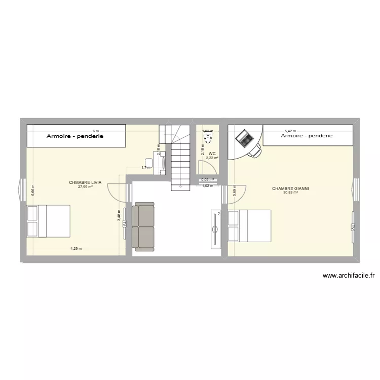 COMBLE MJ. Plan de 4  et 61 m²