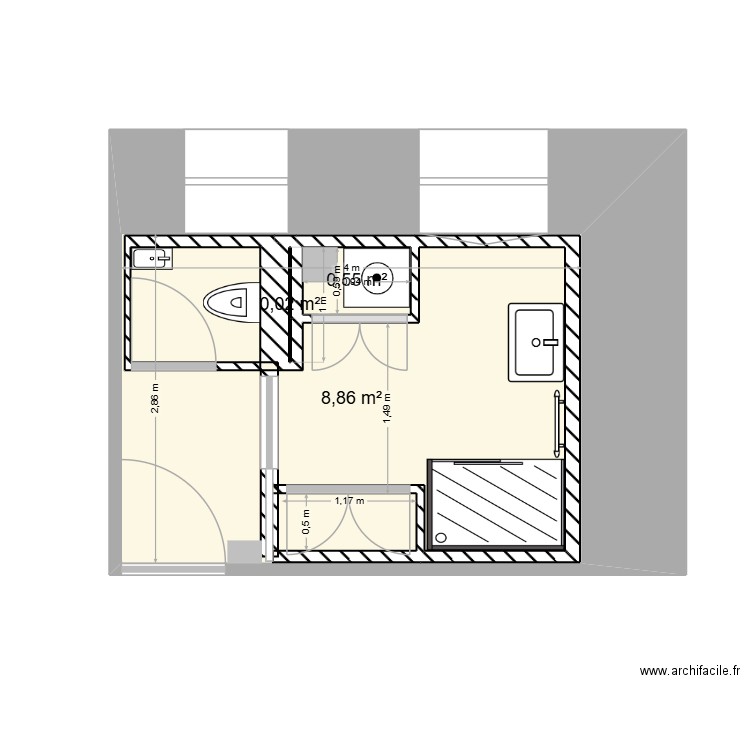 Arba SDB1 Zoom Vlast2. Plan de 3 pièces et 12 m2