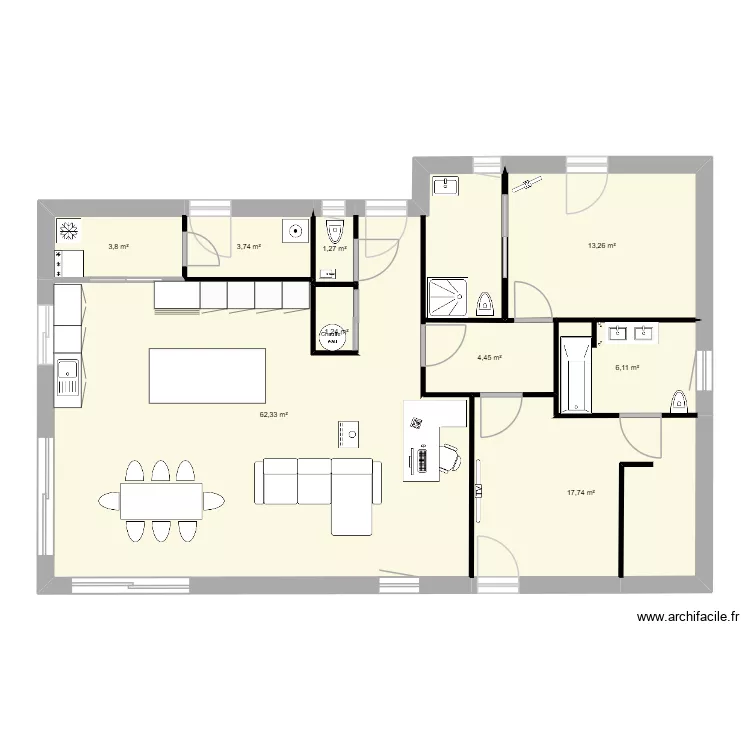 plan avec elements mur total 0.35. Plan de 9  et 114 m²