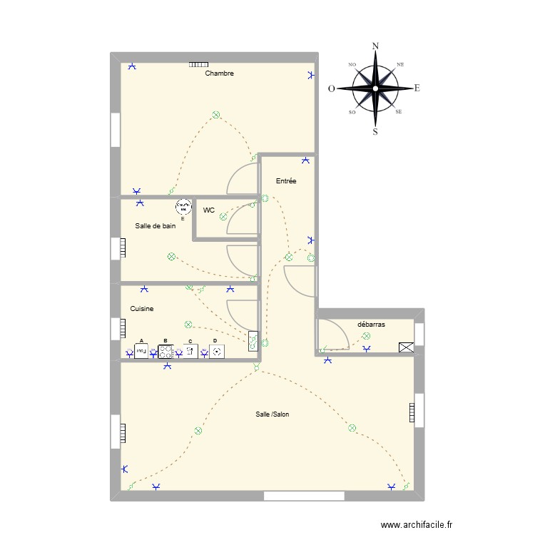 Appartement M. DURAND. Plan de 6 pièces et 65 m2