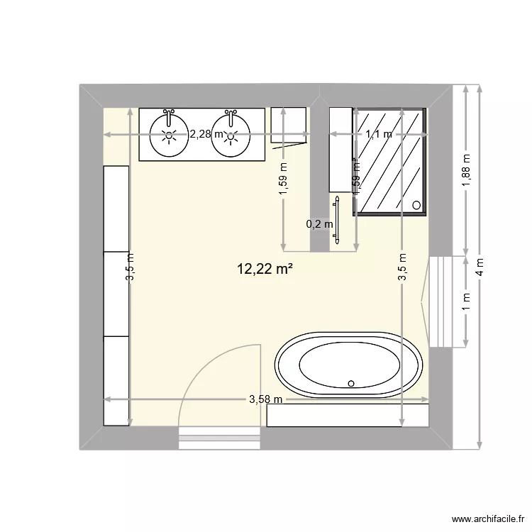 BVD30 SDB 2. Plan de 1  et 12 m²
