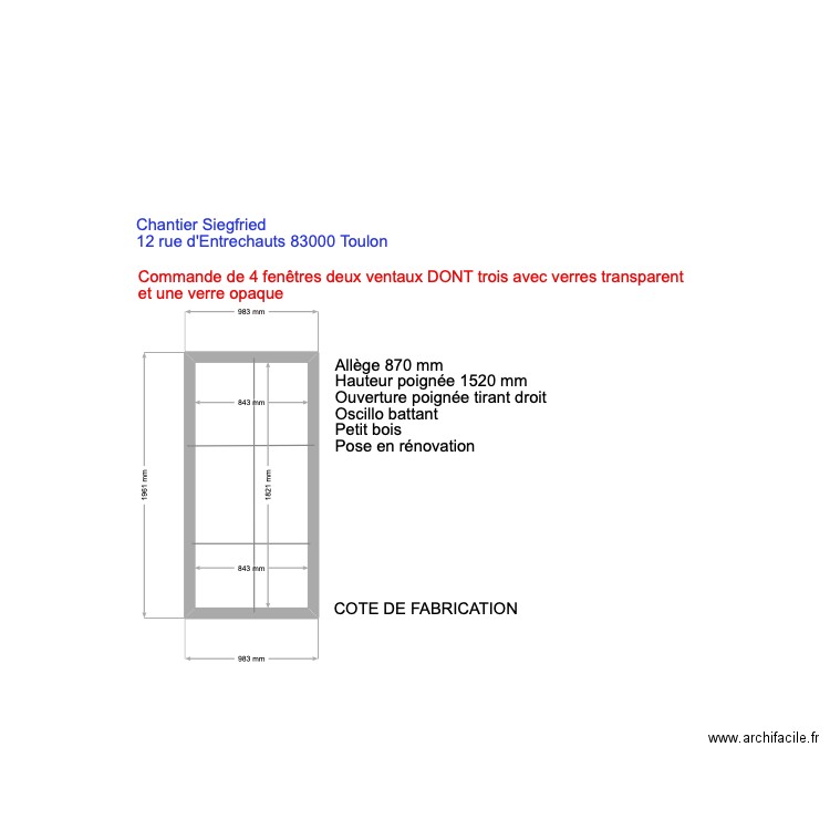 Chantier Siefried. Plan de 1 pièce et 2 m2