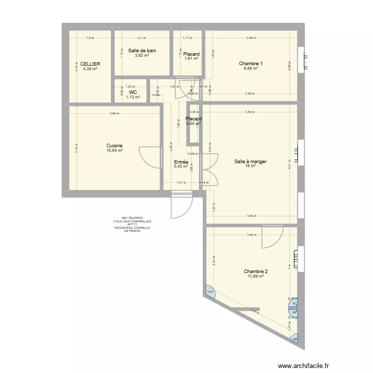 BAT SEDRICK APP11. Plan de 10  et 65 m²
