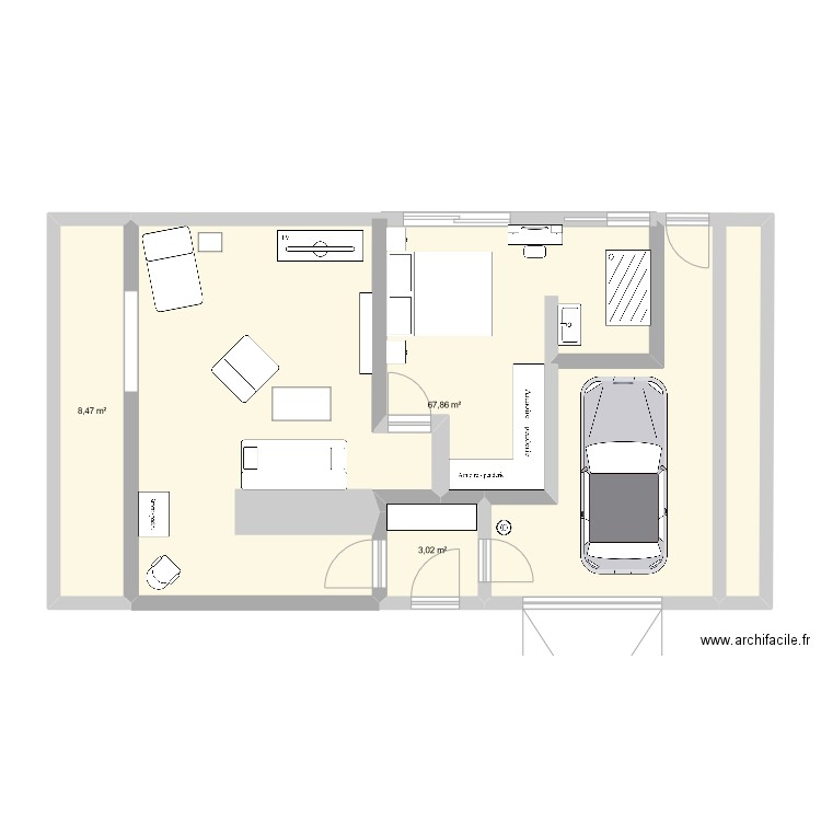 salon de base avec suite. Plan de 3 pièces et 79 m2