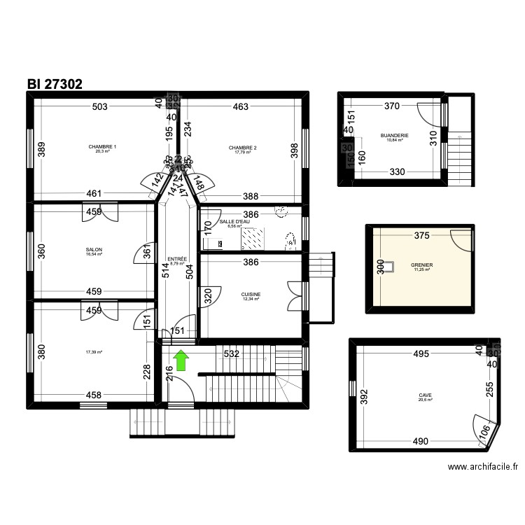 BI 27302. Plan de 16 pièces et 155 m2