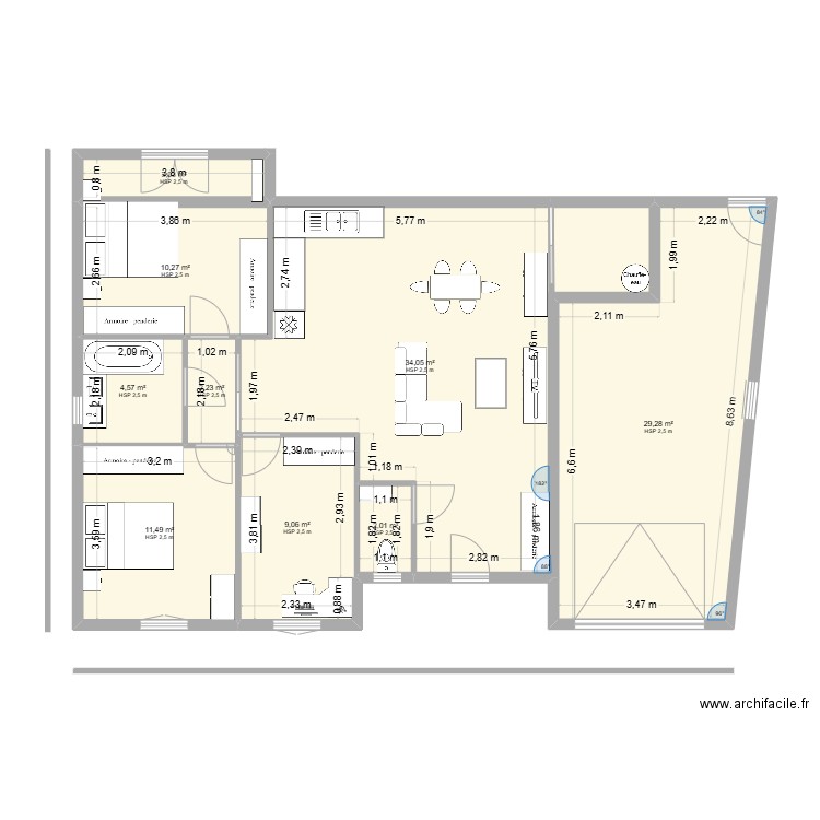plan 3 Sand. Plan de 9 pièces et 110 m2