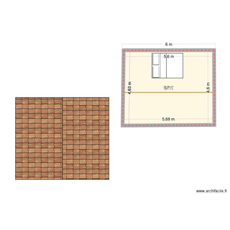 Mezzanine. Plan de 1 pièce et 26 m2