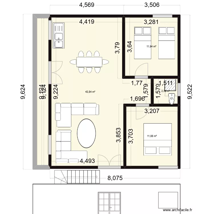 STUDIO 2 CHAMBRES SALON appartement heyelkhadra2. Plan de 