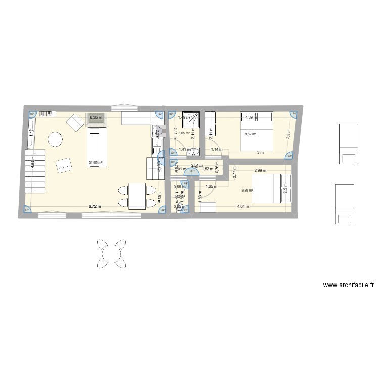 SCI fond nouveau. Plan de 6 pièces et 57 m2