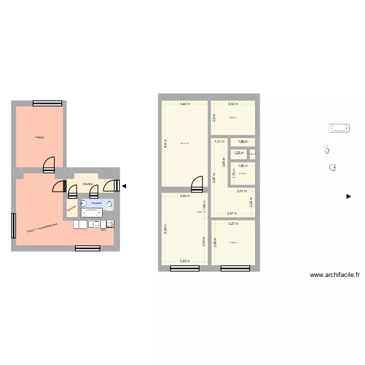 Hlavn&iacute; tř&iacute;da 840 byt 4. Plan de 22 pièces et 250 m²