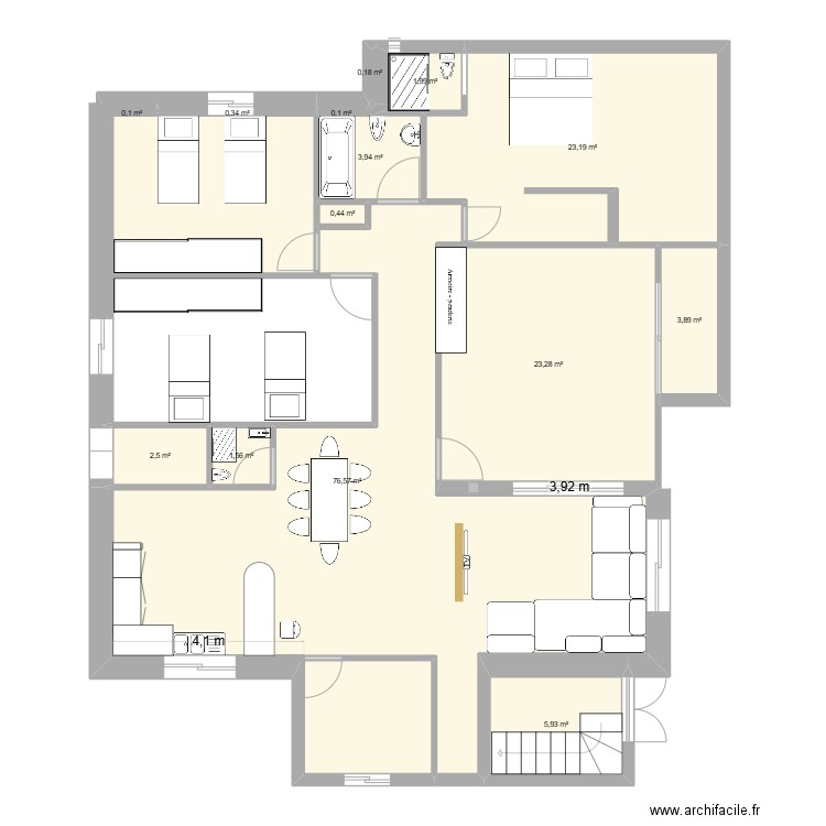 plan1. Plan de 14 pièces et 144 m2