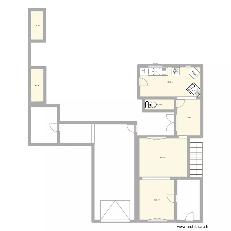 Grand Axhe. Plan de 7 Pièces et 75 m²