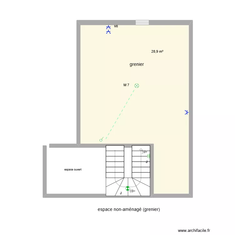 gala 2&egrave;me &eacute;tage chambre mansard&eacute;e. Plan de 1 pièce et 29 m²