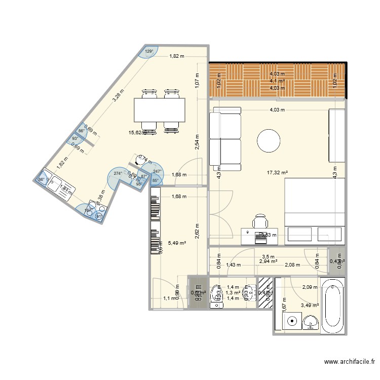 Archereau. Plan de 10 pièces et 52 m2