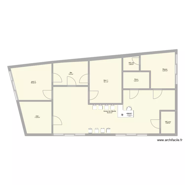 cabinet. Plan de 9  et 140 m²