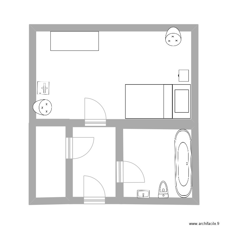 rémédation 2 en completion. Plan de 1 pièce et 19 m2
