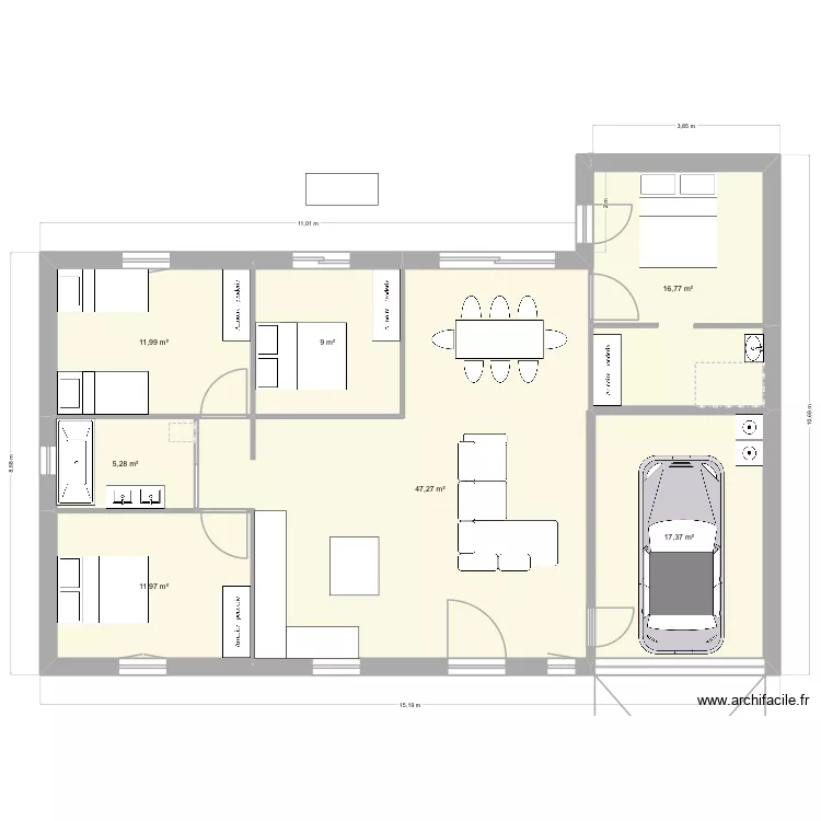 Mitoyen. Plan de 7  et 120 m²