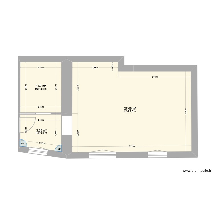 St Francois D'Assise Projet 3. Plan de 3 pièces et 37 m2