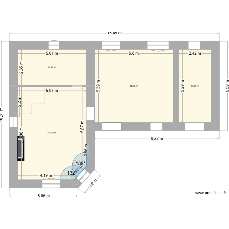 montrieux RDC. Plan de 4 pièces et 92 m2