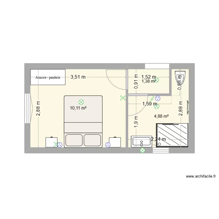 agrandissement. Plan de 3 Pièces et 16 m²