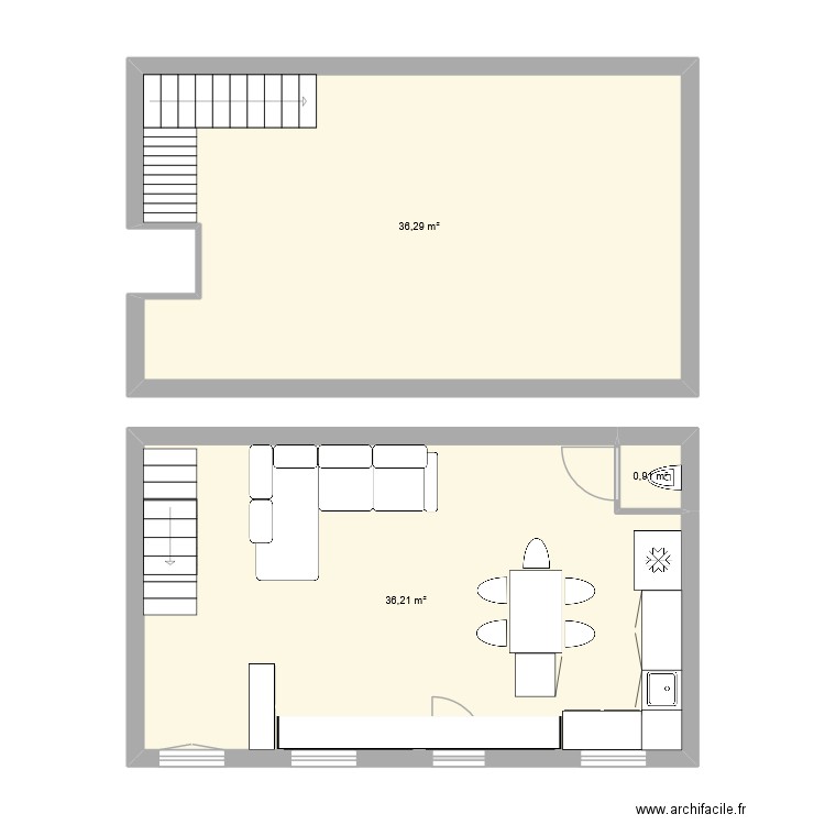 SRDC. Plan de 3 pièces et 73 m2