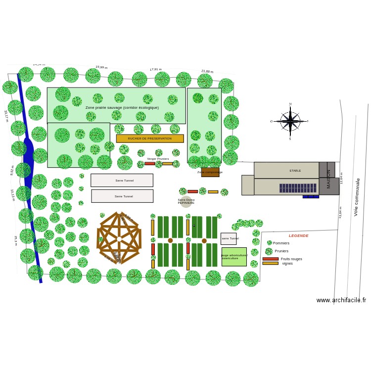 plan maraichage Bio intensif MSV 2025. Plan de 18 pièces et 107 m2