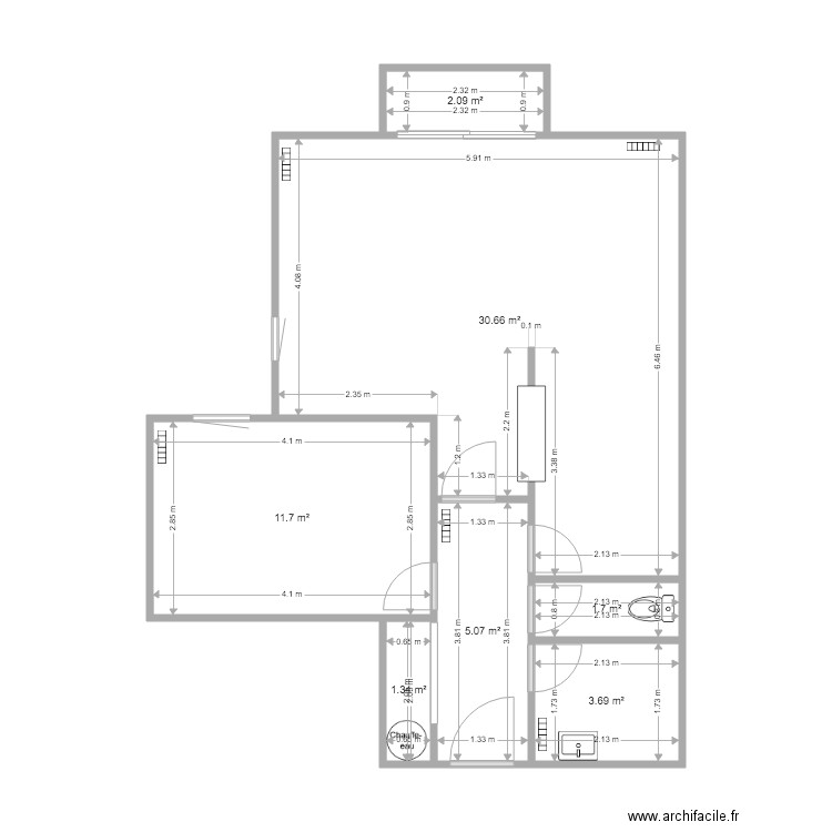 Quimper Braden cotation. Plan de 7 pièces et 56 m2