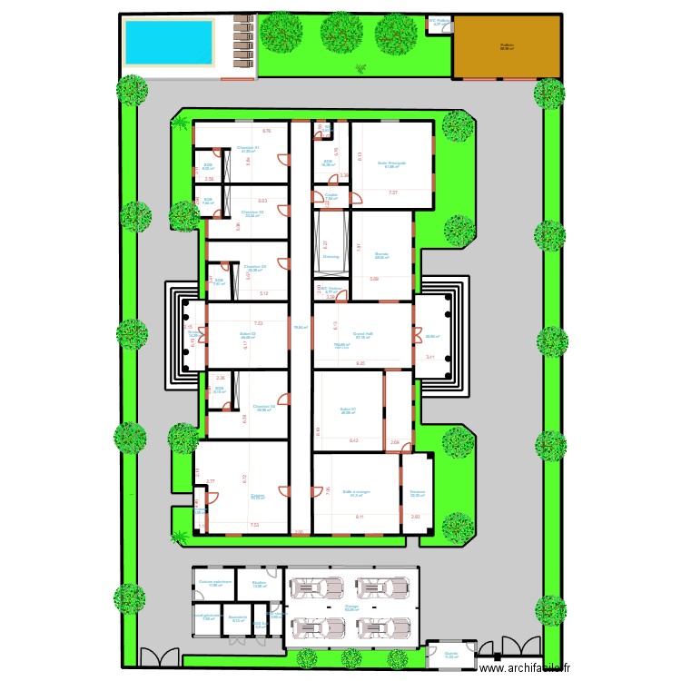 ngak paysages. Plan de 54 pièces et 3496 m2