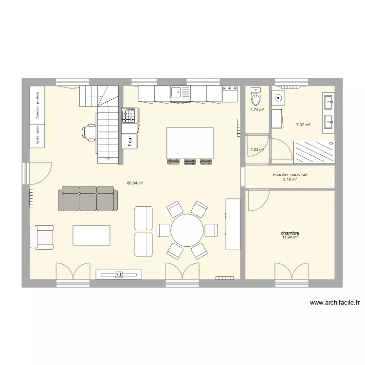 Plan envisag&eacute; v14 annul&eacute; perte 1 ch. Plan de 6 Pièces et 85 m²