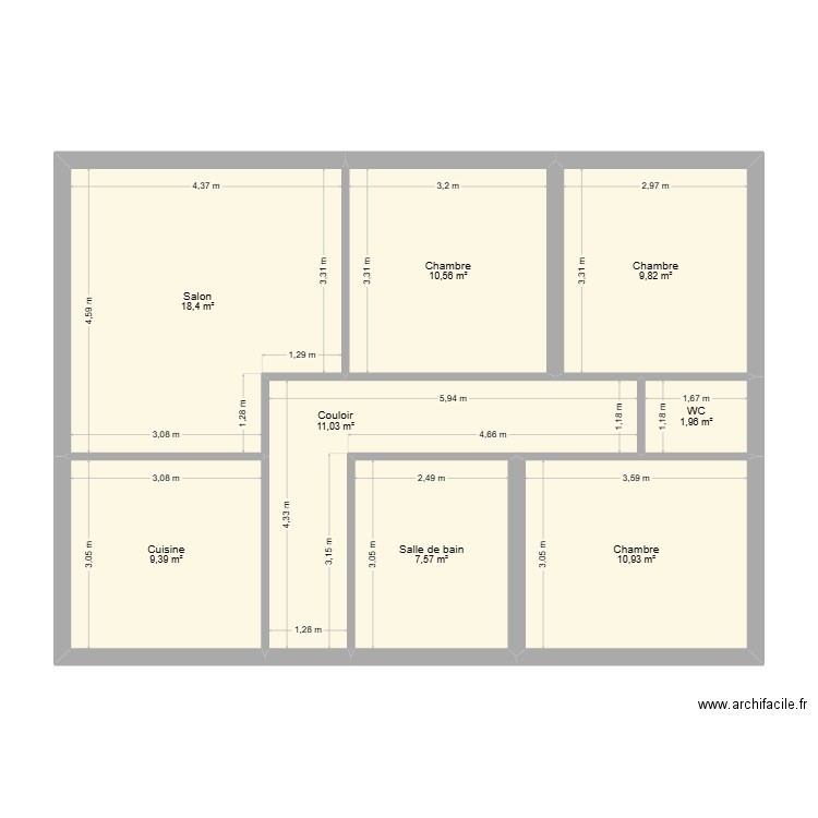 RUFFEL PARENT. Plan de 8 pièces et 80 m2