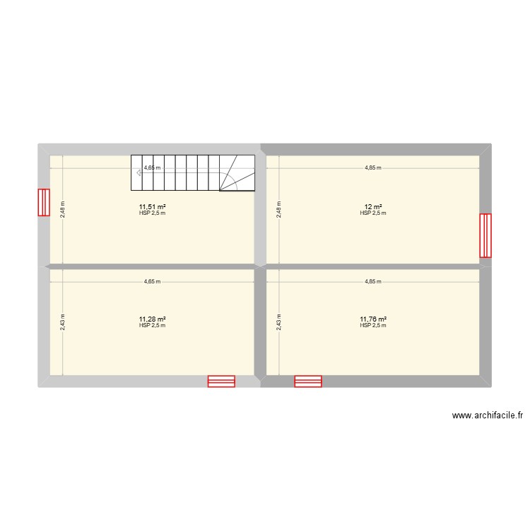 etage 2. Plan de 4 pièces et 47 m2