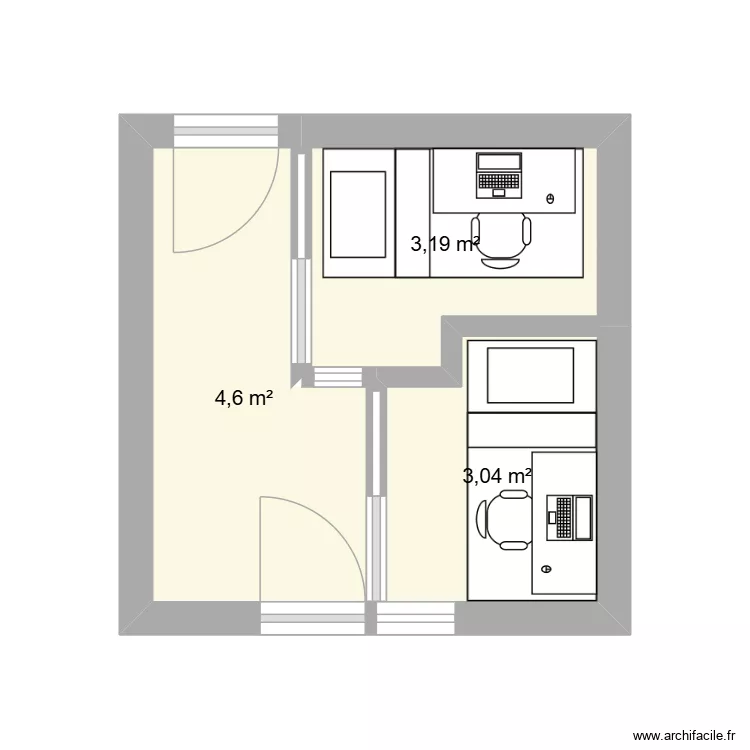 CHAMBRE ADOS. Plan de 3  et 11 m²
