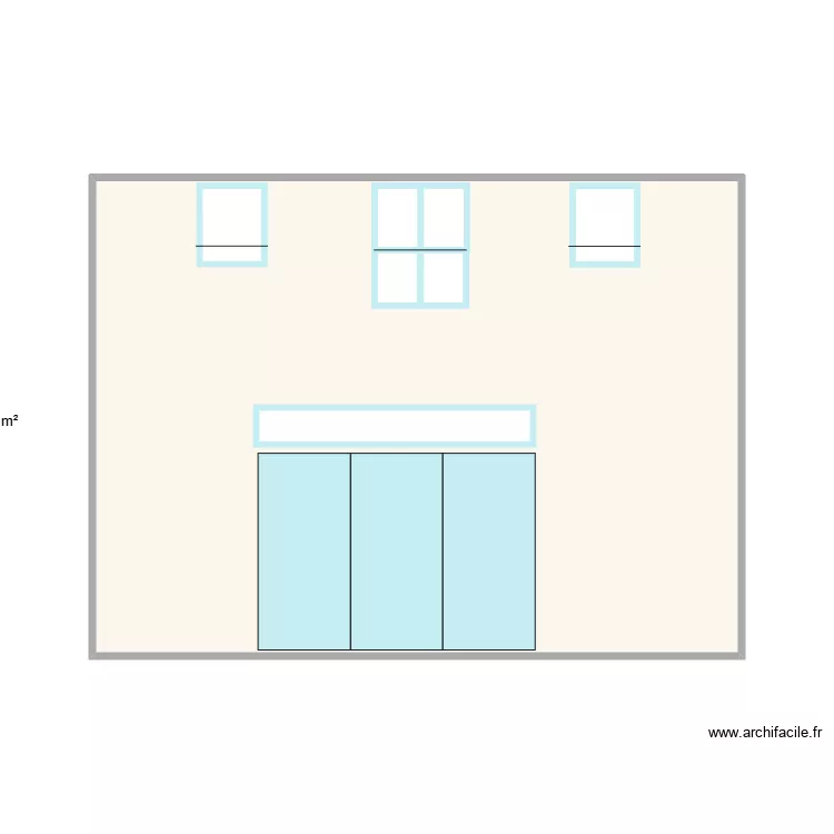 Fa&ccedil;ade/3 fen&ecirc;tres symetriques. Plan de 1 pièce et 36 m²