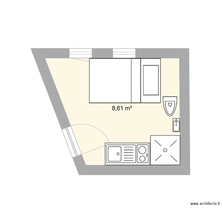 studio dobro. Plan de 1 pièce et 9 m2