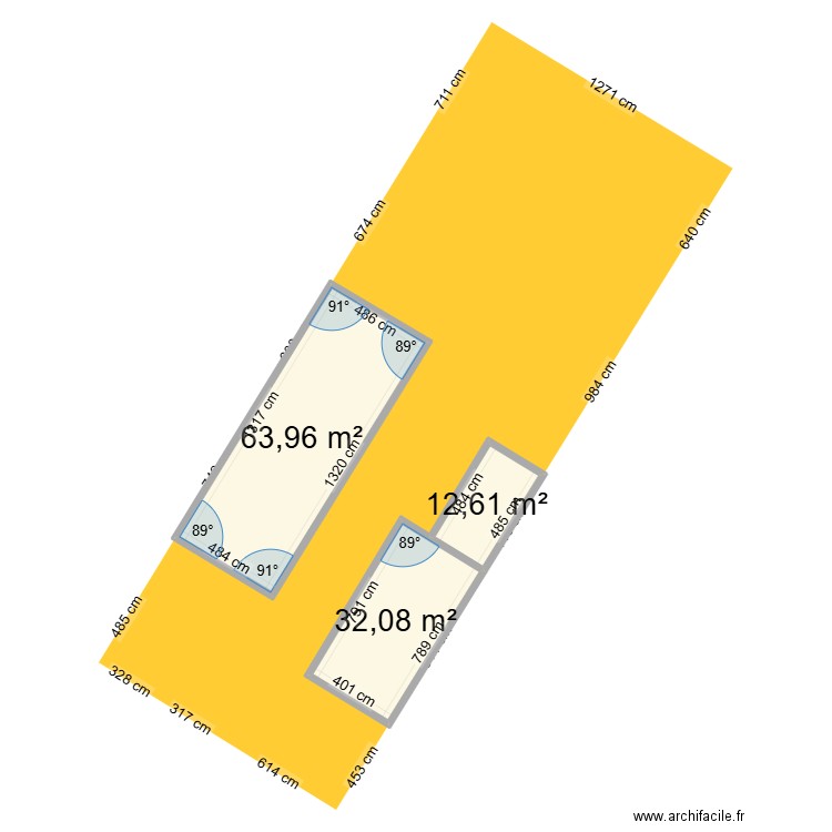 PLAN L DEVANT 3. Plan de 3 pièces et 109 m2