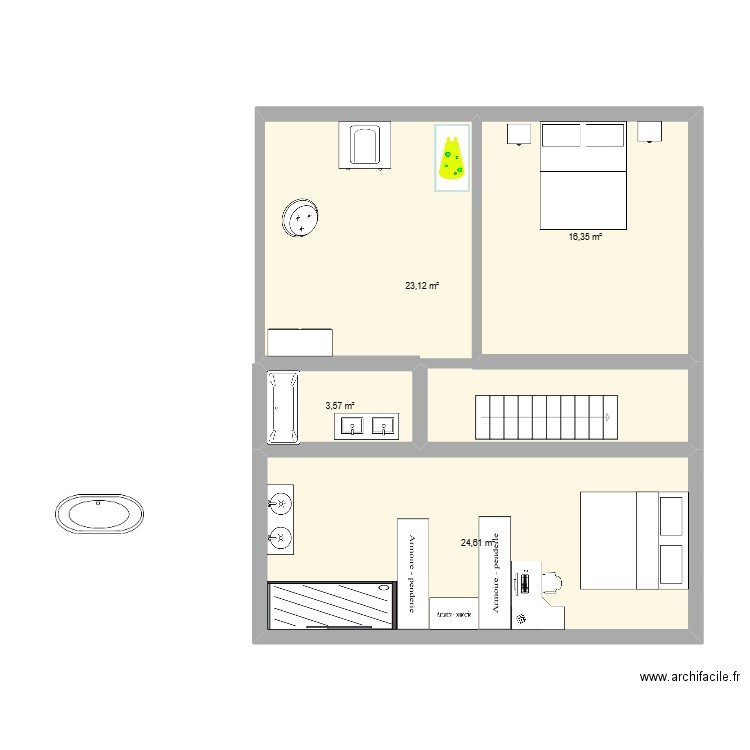 etage maison Sémalens. Plan de 4 pièces et 68 m2