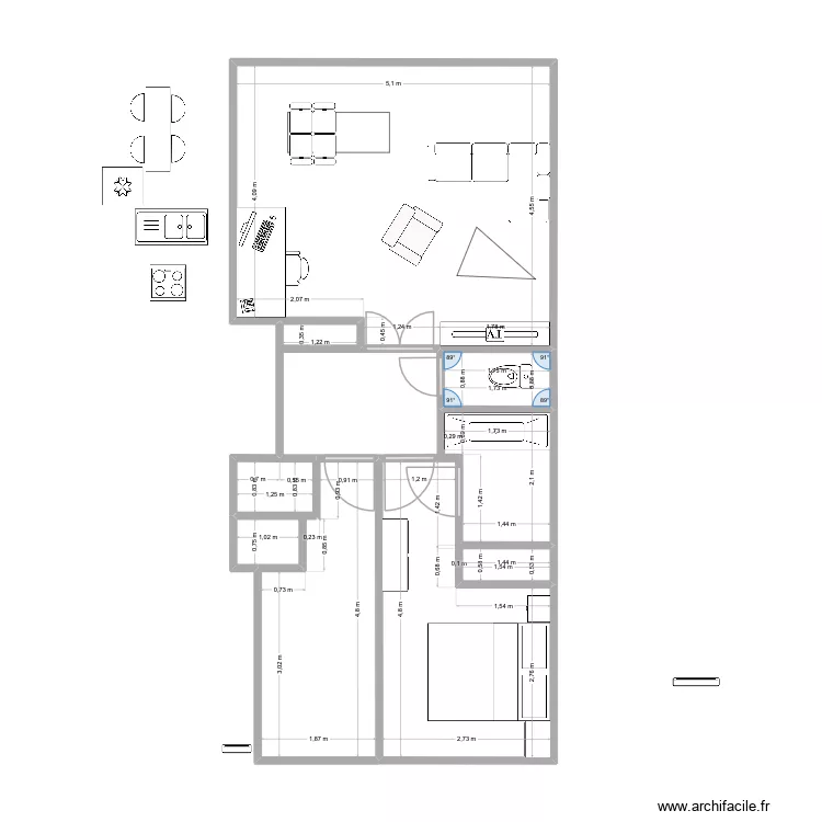fzejio. Plan de 8  et 47 m²