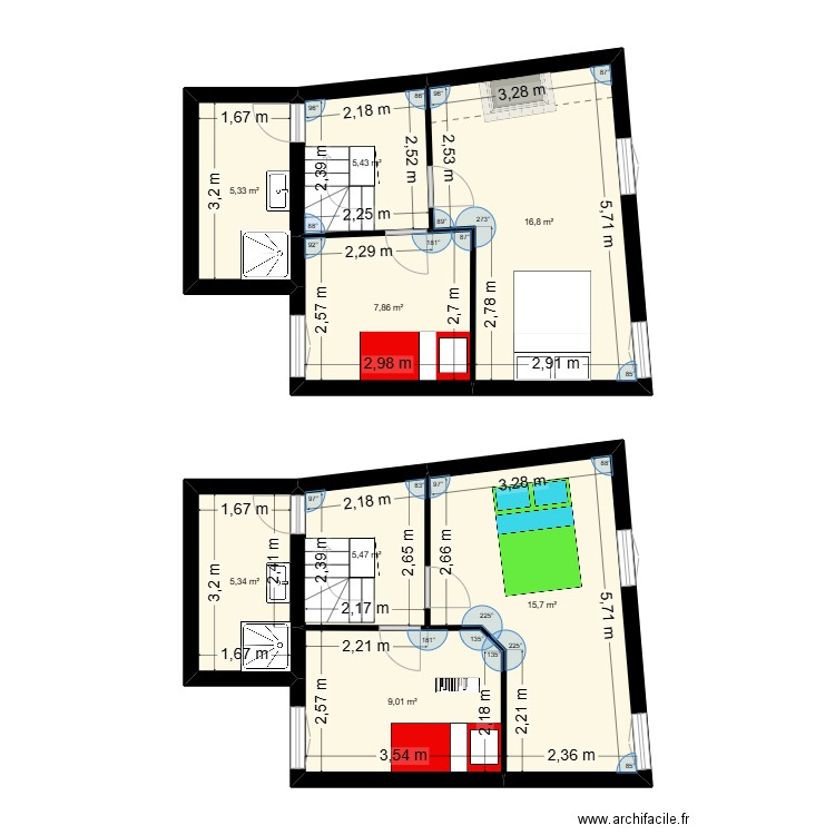 Tif R+1 avt. Plan de 8 pièces et 71 m2