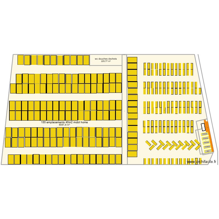 PLAN CONTENEUR EMBALLAGE et parking camping. Plan de 8 pièces et 1389 m2
