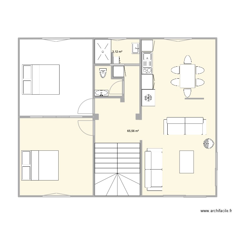 cordovado combles. Plan de 2 pièces et 69 m2